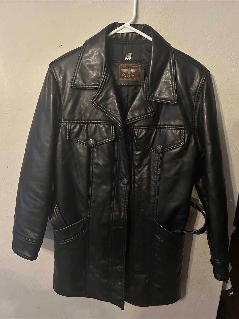 Black Leather Trench Coat - Men's Jacket